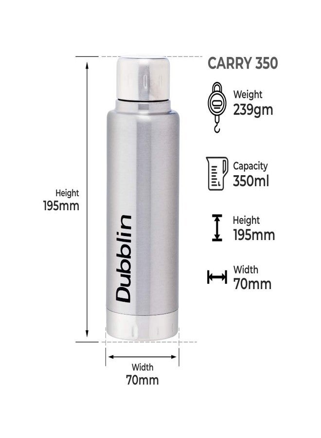 Dubblin Carry Premium Stainless Steel Double Wall Vacuum Insulated BPA Free Water Bottle, Sports Thermo Flask Keeps Hot 6 Hours, Cold 12 Hours (Silver 350 ML) - Image 4